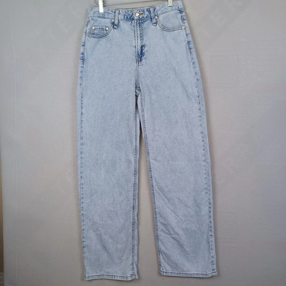 OAT New York Jeans Womens 4/27 Cloud Luxe Denim High Rise Wide Leg Light Wash